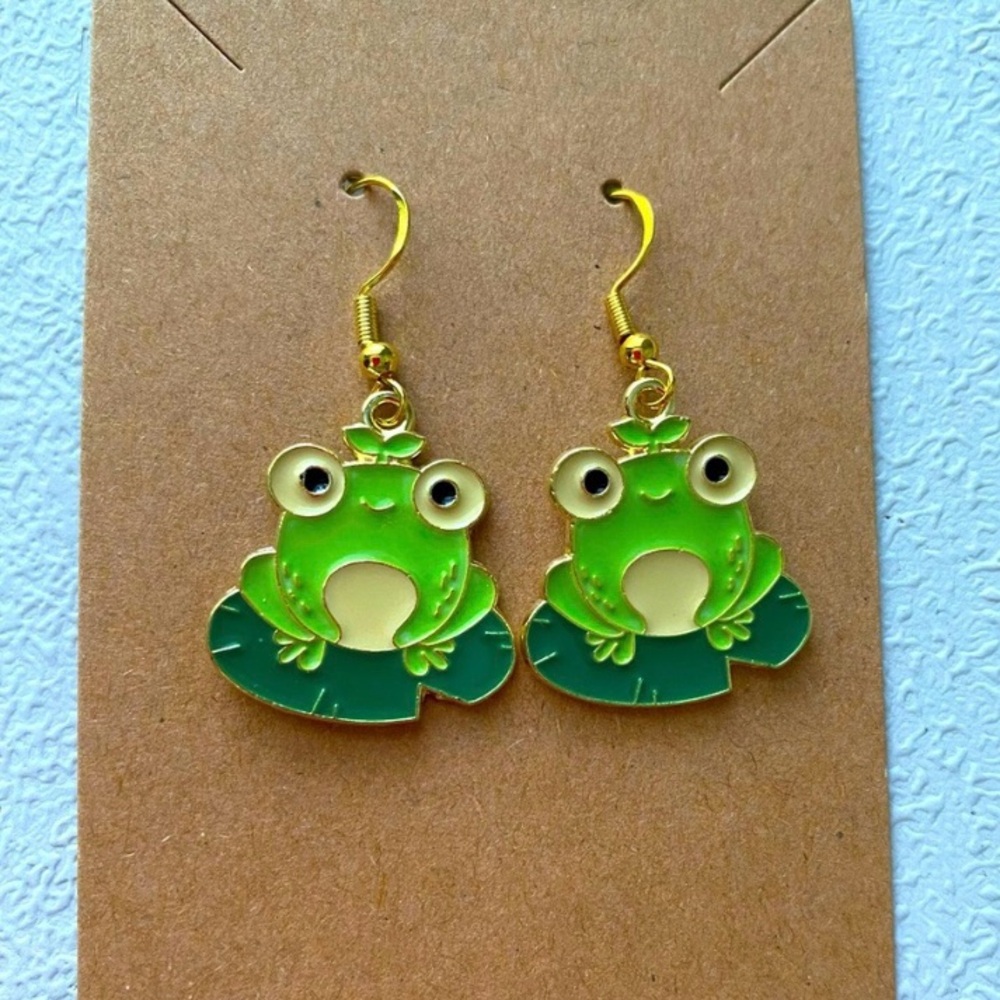 Happy Frog on lily pad dangle earrings